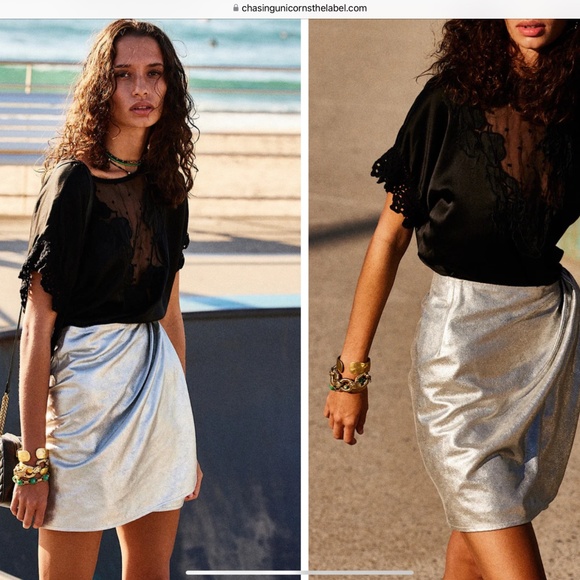 Chasing Unicorns Dresses & Skirts - Chasing Unicorns La Isla Bonita Leather Wrap Skirt, Silver Small